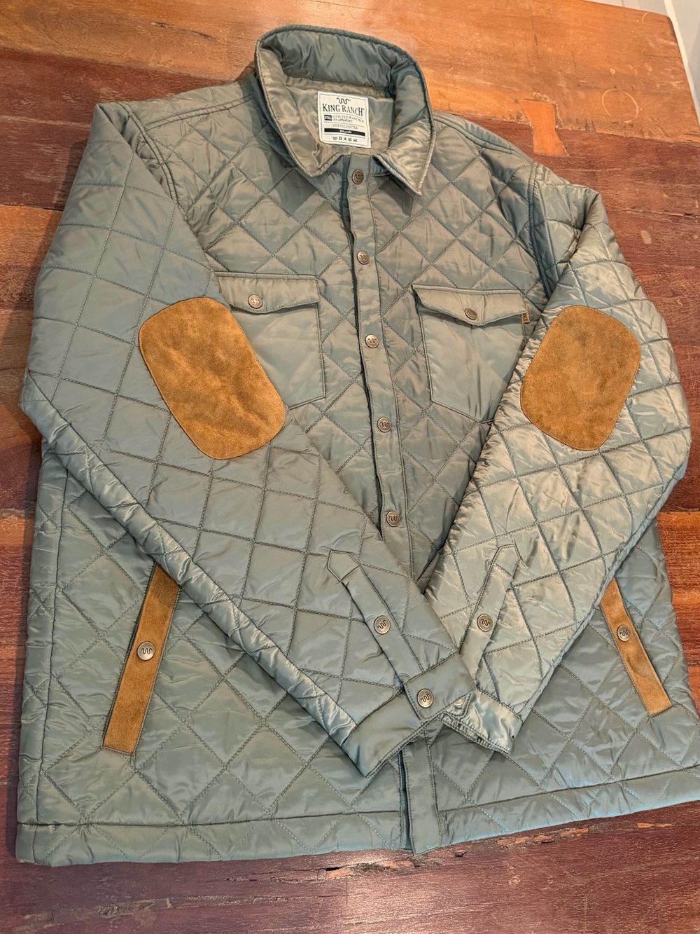 King ranch Men's Quilted Green Jacket with Suede Elbow Patches